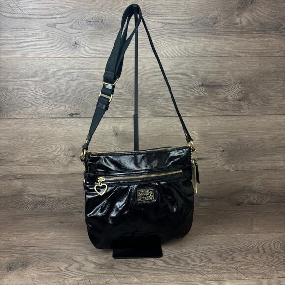 Coach Poppy Crossbody M1280-F22147 Black Patent Leather Shoulder Bag Purse - Picture 1 of 16